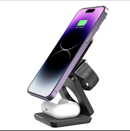 Folding Three-in-one Wireless Charger with Magnetic Suction - Fast Charging for iPhone, Samsung, and AirPods. Wondery store